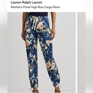 Ralph Lauren Black Label Floral Shantung Cargo Ankle Pants Multi Blue Size 10Nwt
